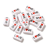 Spray Painted Opaque Acrylic Beads, Rectangle with Word Love, WhiteSmoke, 10x18.5x6mm, Hole: 2mm(OACR-G029-01)