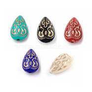 Teardrop Plating Acrylic Beads, Golden Metal Enlaced, Mixed Color, 18x11.5x7.5mm, Hole: 1.5mm(X-PACR-Q102-151-M)