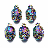 Rainbow Color Alloy Pendants, Cadmium Free & Lead Free, Skull, 20x11.5x6mm, Hole: 1.8mm(PALLOY-S180-072-RS)