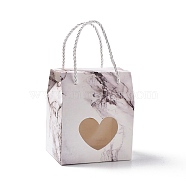 Rectangle Paper Gift Boxes with Handle Rope, Clear Heart Window Box for Gift Wrapping, Marble Pattern, 6.65x6.7x10cm(CON-B010-02D)