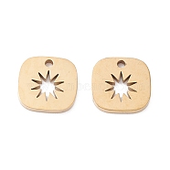 Ion Plating(IP) 316 Surgical Stainless Steel Charms, Square with Sun, Real 24K Gold Plated, 8x8x1mm, Hole: 1mm(STAS-H163-20G)