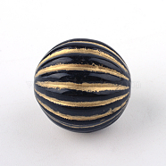 Round Plating Acrylic Beads, Golden Metal Enlaced, Black, 16.5x16mm, Hole: 2mm(X-PACR-Q102-143B)
