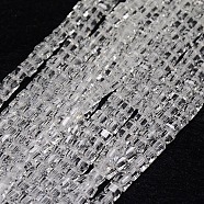 Glass Beads Strands, Faceted, Cube, Clear, 5~6x5~6x5~6mm, Hole: 1mm, 95~100pcs/strand, 54~57cm, about 99pcs/strand, 21 inch(EGLA-J028-6x6mm-01)