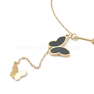 304 Stainless Steel Pendant Necklaces, with Acrylic Imitation Pearl and Resin, Butterfly, Golden, 16.33 inch(41.5cm)(NJEW-K118-16G-02)