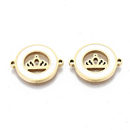 304 Stainless Steel Enamel Links Connectors, Laser Cut, Flat Round with Crown, White, Golden, 14.5x18.5x2mm, Hole: 1.2mm(STAS-S080-016G-A)