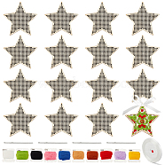 DIY Cross-Stitch Kits, Including Wooden Needlecraft Cross-stitch Embroidered Pendant Blanks, Embroidery Cord, ABS Plastic Knitting Needles, Polyester Ribbon, Star: 75x74.5x3.5mm, 16pcs(DIY-OC0010-97B)