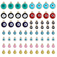 Light Gold Plated Alloy Charms, with Enamel, Flat Round with Evil Eye, Mixed Color, 70pcs/box(sgENAM-SZ0001-37LG)