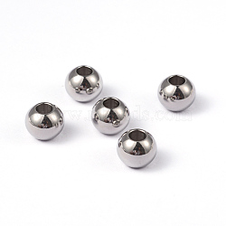 Round 202 Stainless Steel Beads, Stainless Steel Color, 8x6.5mm, Hole: 3.5mm(STAS-G130-8mm-63P)