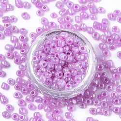 Glass Seed Beads, Ceylon Round, Round, Violet, 4mm, Hole: 1.5mm,495pcs/50g(X-SEED-A011-4mm-151)