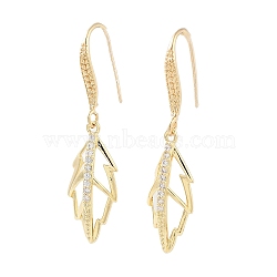 Brass with Glass Dangle Earrings, Leaf, Light Gold, 39.5x9mm(EJEW-Q800-06KCG)