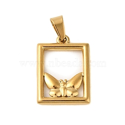 Ion Plating(IP) 304 Stainless Steel Pendants, Golden, Rectangle with Butterfly Charm, 23x16x2mm, Hole: 6x4mm(STAS-C103-17B-G)