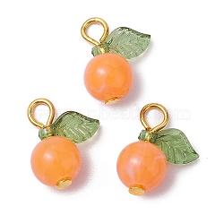 Acrylic Pendants, with Iron Flat Head Pins, Fruit Charms, Orange, 15x11.5x7.5mm, Hole: 2mm(PALLOY-JF02615-04)