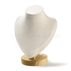 Microfiber Necklace Display Stands, Desktio Bust Shaped Necklace Holder with Wood Base, White, 14x8.5x18.5cm(NDIS-P004-01A-02)