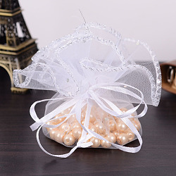 Round Organza Bags, with Sequins, Gift Bags, White, 35cm(X-OP-R019-35cm-01)
