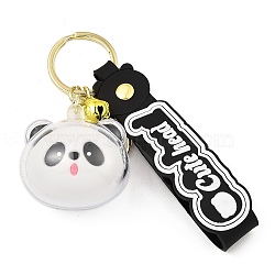 Cartoon Acrylic & PVC Small Animal Head Pendant Keychains, with Alloy Keychain Ring, for Bag Car Key Pendant Decoration, Panda, 120mm(KEYC-P014-A04)