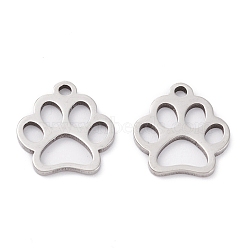 201 Stainless Steel Pendants, Laser Cut, Manual Polishing, Paw Print, Stainless Steel Color, 13x12x1mm, Hole: 1.4mm(STAS-D451-33P)