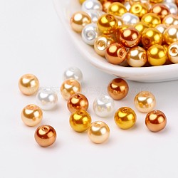 Caramel Mix Pearlized Glass Pearl Beads, Mixed Color, 8mm, Hole: 1mm, about 100pcs/bag(HY-X006-8mm-02)