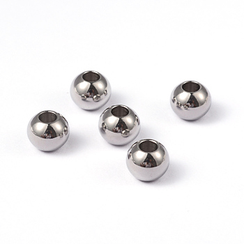 Round 202 Stainless Steel Beads, Stainless Steel Color, 8x6.5mm, Hole: 3.5mm