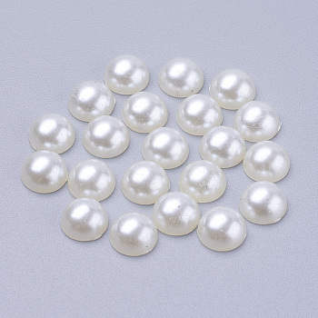 Half Round Domed Imitated Pearl Acrylic Cabochons, Creamy White, 7x3.5mm