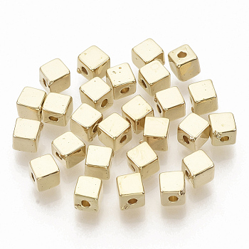 CCB Plastic Beads, Cube, Golden, 4x4x4mm, Hole: 1.4mm, about 6900pcs/500g