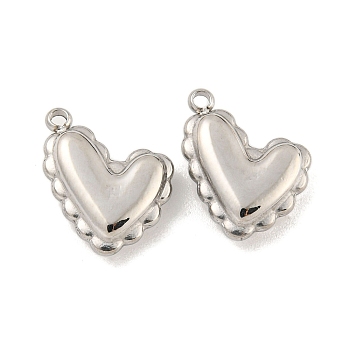 304 Stainless Steel Charms, Heart Charm, Stainless Steel Color, 14x10.5x4mm, Hole: 1.4mm