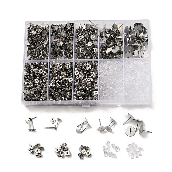 304 Stainless Steel Earring Needle with 201 Stainless Steel Earring Nuts, Stainless Steel Color, 125x85x18mm