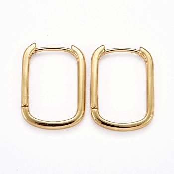 Brass Huggie Hoop Earrings, Long-Lasting Plated, Rectangle, Real 18K Gold Plated, 22x16x2mm, Pin: 0.8mm