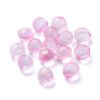 Transparent Glass Beads, Frosted, with Gold Foil, Half Drilled, Peach, Plum, 11.5x11.5x11mm, Hole:1mm
