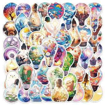 Light Bulb PVC Self Adhesive Stickers, Waterproof Decals, for Suitcase, Skateboard, Refrigerator, Helmet, Mobile Phone Shell, Colorful, 40~60mm, 50pcs/set.