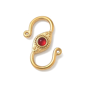 304 Stainless Steel Rhinestone S-Hook Clasps, Eye, Golden, 14x11x2.5mm, Hole: 0.5mm