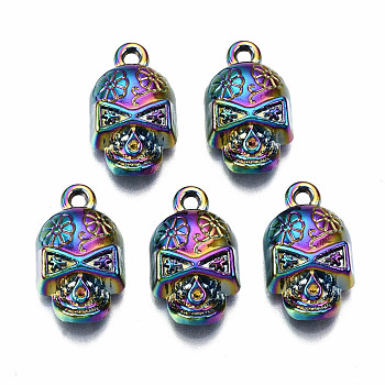 Rainbow Color Alloy Pendants, Cadmium Free & Lead Free, Skull, 20x11.5x6mm, Hole: 1.8mm