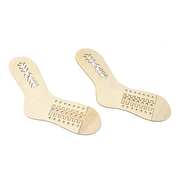 Undyed Wooden Sock Knitting Mold, with Hollow Geometry & Leaf Pattern, Creamy White, 19.8x35x0.2cm