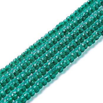 Transparent Glass Beads Strands, Faceted, Round, Green, 3mm, Hole: 0.8mm, about 127~139pcs/strand, 14.09~14.53 inch(35.8~36.9cm)