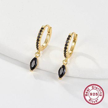 925 Sterling Silver Hoop Earring for Dangle Earrings, with Horse Eye Cubic Zirconia Dangle Charms, Black, 21x3mm