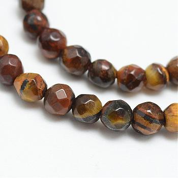 Natural Tiger Eye Bead Strands, Faceted, Round, 3~3.5mm, Hole: 0.5mm, about 124~126pcs/strand, 14.5~14.8 inch