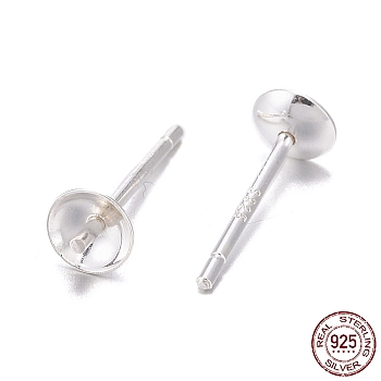925 Sterling Silver Stud Earring Findings, For Half Drilled Beads, Silver, 12.5x4mm, Pin: 0.8mm