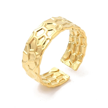 Ion Plating(IP) 304 Stainless Steel Cuff Wide Band Finger Rings, Texture Open Rings for Women, Real 18K Gold Plated, Inner Diameter: 18mm