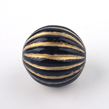 Round Plating Acrylic Beads, Golden Metal Enlaced, Black, 16.5x16mm, Hole: 2mm