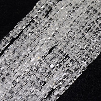 Glass Beads Strands, Faceted, Cube, Clear, 5~6x5~6x5~6mm, Hole: 1mm, 95~100pcs/strand, 54~57cm, about 99pcs/strand, 21 inch