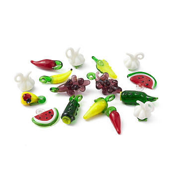 Handmade Lampwork Pendants, Mixed Shapes, Mixed Color, 22~35x9.5~27x4.5~15.8mm, Hole: 1.8~6mm
