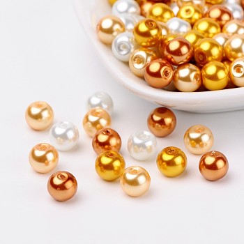 Caramel Mix Pearlized Glass Pearl Beads, Mixed Color, 8mm, Hole: 1mm, about 100pcs/bag