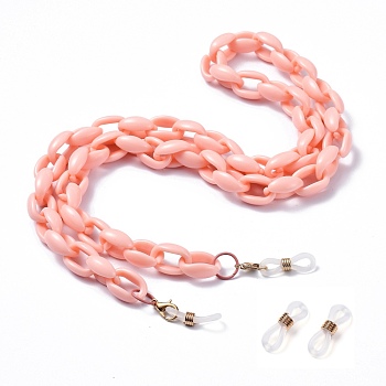 Eyeglasses Chains, Neck Strap for Eyeglasses, with Acrylic Cable Chains, Alloy Lobster Claw Clasps and Rubber Loop Ends, Misty Rose, 27.9 inch(71cm)