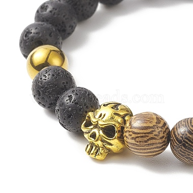 Ensembles de bracelets extensibles en bois de wengé naturel et pierre de lave avec perles d'hématite synthétiques(BJEW-JB09213)-5