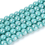 Electroplate Opaque Glass Beads Strands, Round, AB Color Plated, Turquoise, 6~6.5mm, Hole: 0.9mm, about 67~70pcs/strand, 14.57~15.16 inch(37~37.5cm)(GLAA-T032-P6mm-AB24)
