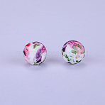 Printed Round with Flower Pattern Silicone Focal Beads, Pink, 15x15mm, Hole: 2mm(SI-JX0056A-157)
