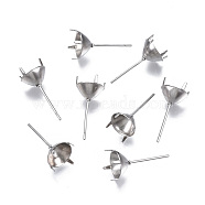 316 Surgical Stainless Steel Stud Earring Setting, Fit for Rhinestone, Stainless Steel Color, Fit for 7mm Rhinestone, 16x8mm, Pin: 0.6mm(STAS-S117-023D)