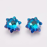 K9 Glass Rhinestone Pendants, Imitation Austrian Crystal, Faceted, Snowflake, Bermuda Blue, 14x7mm, Hole: 1.6mm(X-GLAA-F083-03A-02)