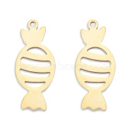 Ion Plating(IP) 201 Stainless Steel Pendants, Candy, Real 18K Gold Plated, 26.5x11x1.5mm, Hole: 1.6mm(STAS-N098-128LG)