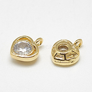 Brass Charms, with Cubic Zirconia, Heart, Real 18K Gold Plated, 8x6.5x2.5mm, Hole: 1mm(X-KK-S347-069)