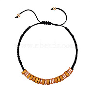 Natural Wood Disc Braided Bead Bracelet, Adjustable Bracelet, Peru, Wide: 6.5mm(IP6266-2)